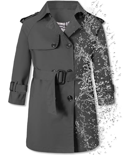 Image of Betusline Boys Waterproof Trench Coat Double Breasted Classic Belted Outwear Jacket Dress Coats