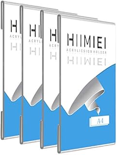 A4 Clear Acrylic Plexi Sign Holders with 3M Tape, Wall Sign Memo Document Menu Holder for Office, Home, Store, Restaurant-No Drilling (4 Pack)