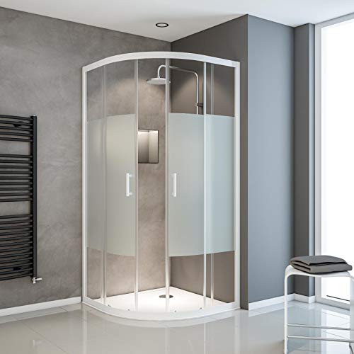 Schulte Sunny Runddusche, 90 x 90 x 190 cm, 5 mm Sicherheitsglas Dekor Dezent light, Alpinweiß, Duschkabine zur Montage auf Duschwanne und Fliesen, EP395618 04 117