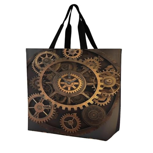 Women's Multi-Functional Shopping Bag，Gears Clock Bronze Century Printing Messenger Bag Shoulder Bag for Travel, Work, Shopping & Parties with Inner Pocket, Grocery Bag Lightweight & Water-Resistant