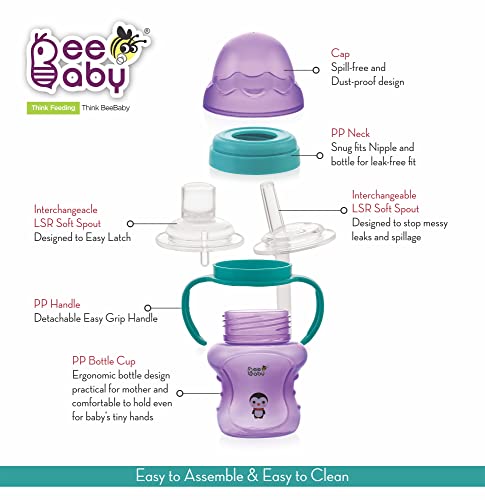 BeeBaby-2-in-1-Spout-Straw-Sippy-Cup-with-Detachable-Handle-for-9-Months-Baby-Toddler-Leak-Proof-100-BPA-Free-Easy-to-Hold-Frim-Grip-Sipper-Bottle-for-Kids-150-ml-5-oz-Violet-9-M