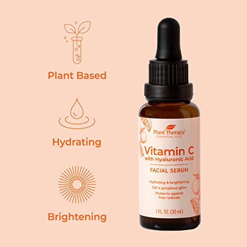 Plant Therapy Vitamin C Face Serum & Hyaluronic Acid, Anti-Aging Serum With Ferulic Acid, Vitamin E, Brightening Serum For Fine Lines & Wrinkles, 1 Oz #TOP1