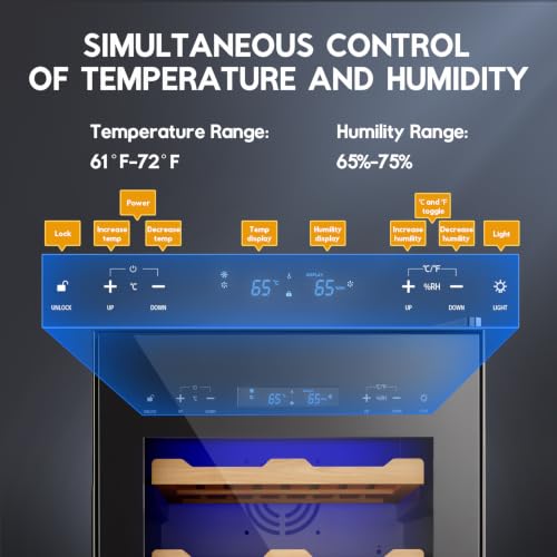 Image of Tylza Humidor Cabinet 83L, Temp & Humidity Control Electric Humidors, 600 Counts, Silent Compressor, Digital Hygrometer, Safety Lock, Humidors with Spanish Cedar Wood Drawer & Shelves, Gifts for Men