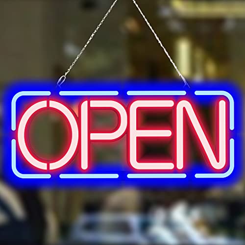 Seehinow Neon Open Sign,21.3X8.7Inch Open Sign For Business,Ultra Bright Open Sign,15V/1.6A Power Supply With Open Close Sign,2 Modes Flashing & Steady Led Business Open Sign(Red Letter With Blue Border) #TOP2