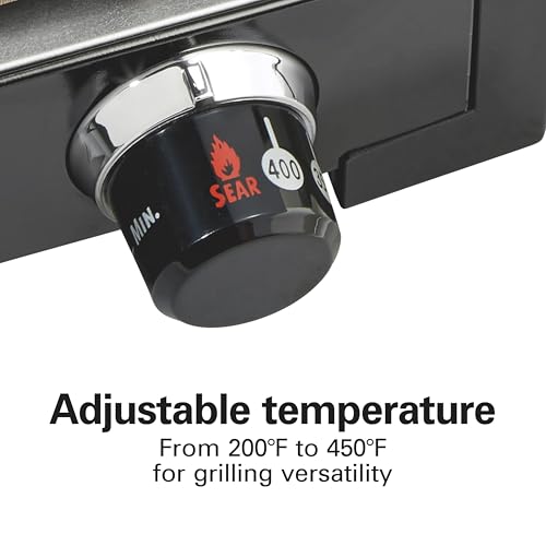 Hamilton Beach Electric Indoor Searing Grill with Adjustable Temperature Control to 450F, 118 sq. in. Surface Serves 6, PFAS-Free Removable Nonstick Grate, Stainless Steel (25360)
