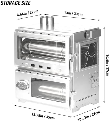 POMOLY Camping Tent Stove Oven Wood Stove, Baker Stainless Steel Wood Burning Stove for Hiking, Cooking, Heating (with Oven)