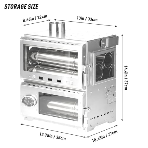POMOLY Camping Tent Stove Oven Wood Stove, Baker Stainless Steel Wood Burning Stove for Hiking, Cooking, Heating (with Oven)