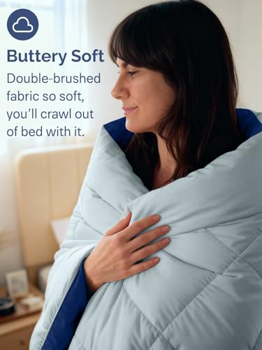 Image of Full Size, Navy Blue /SkyBlue Alternative Down Comforter - Warm, Lightweight & Breathable Hotel Quality Bedding Set for Men, Women, Kids & Teens - All Season Cooling Microfiber Duvet Insert Comforter