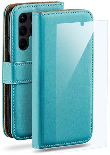 Housse Samsung S22 Ultra turquoise anti-rayure avec film et rangement carte