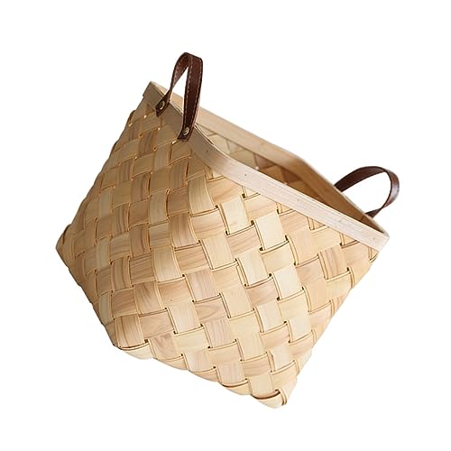 TOPPERFUN 1Pieza Cesta Tejida De Madera Doble Con Asa De Cuero Cesta De Almacenamiento Para Ropa Sucia Cesta Para Organizar Cesta