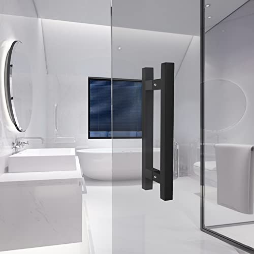 8" Back To Back Ladder Shape Pull Shower Door Handle Compatible With 1/4" To 1/2" Thickness Glass Door For Frameless Shower Doors, Matte Black With 304 Stainless Steel #TOP2