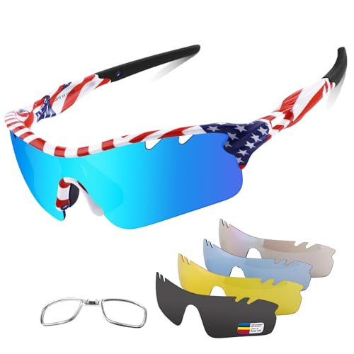 Image of BangLong Polarized UV400 Sports Sunglasses with 5 Lenses for Men Women | TR90 Flexible Frame, 5 Interchangeable Lens with RX Insert, 0.9oz Sports Glasses for Running Cycling Baseball Hiking
