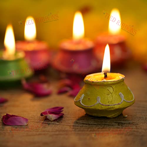 Tied Ribbons Matki Diya Set With Wax Handmade Terracotta Clay Diyas Puja Oil Diya Lamp For Décor Mandir Temple Indian Gift Items (Set Of 10) - Diwali Decorations For Home #TOP1