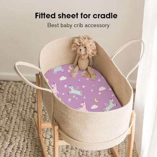 Image of Little Grape Land Bassinet Sheets 4 Pack, 33 inch x 18 inch Fitted Bassinet Sheets Up to 4 inch Deep Pocket, Ultra Soft Baby Bassinet Fitted Sheets for Bassinet Mattress, Unicorn Dreams