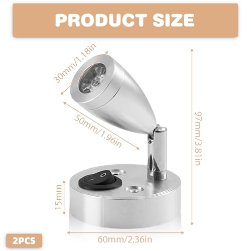 2 Stück 12V LED Spot Leselicht, Warmweiß 3000K Leselampe Wohnmobil Wohnwagen Lampe, 3W Wohnmobil Innenbeleuchtung mit Einstellbarer Schalter LED Lampe Wohnmobil für Camper Reisemobil Caravan Boat