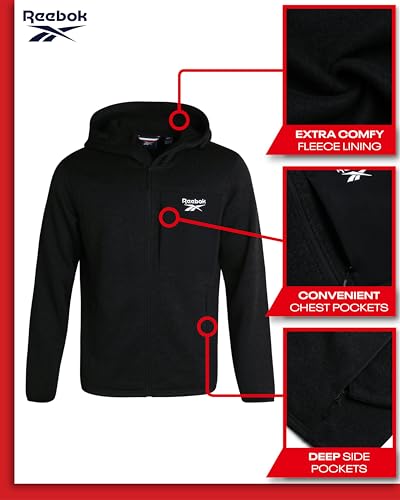 Image of Reebok Mens Fleece Lined Sweater Jacket, Weather Resistant Full Zip (M-XXL)