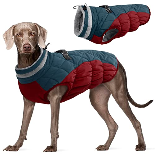 Image of FUAMEY Dog Coat for Large Dogs, Fleece Dog Winter Jacket with Harness