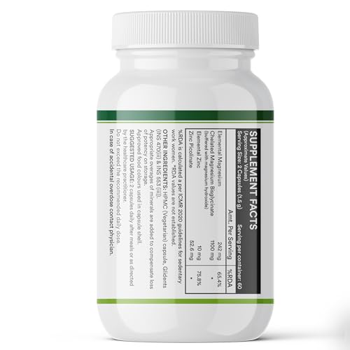 INLIFE Magnesium Glycinate Supplement 1100mg (Elemental Magnesium 242mg) with Zinc 10mg (as Zinc Picolinate) Per Serving, 120 Capsules (Pack of 1, 120, count)