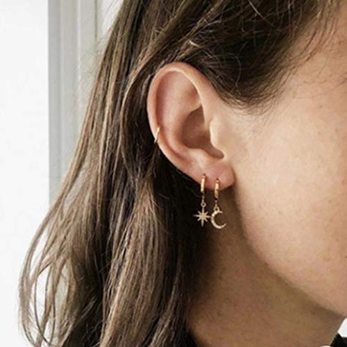LittleB Boho Moon Earring Sets Crystal Dangle Hoop Earring Star Earring Jewelry for Women and Girls