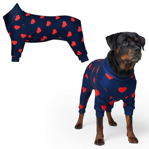 Image of Spark Paws Dog Pajama, Dog Recovery Suit Male, Onesie, Ultra-Soft and 4-Way Stretch, for Small Medium and Large Breeds - Hearts - 5XL