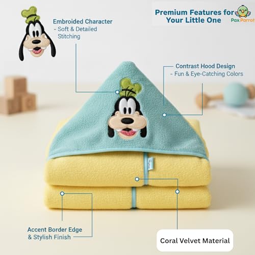 Image of Ultra-Soft Baby Hooded Towel - Coral Velvet Wrap Your Little One in Softness and Joy, Hypoallergenic & Super Absorbent Bath Wrap for Newborns & Toddlers |Cute Animal Design(0-5 Years)(Yellow&BLue)