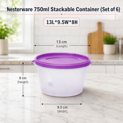 Image of Cutting EDGE Nesterware 750ml Stackable Food Container (Set of 6, Purple) | BPA-free plastic, stackable design, leak-proof, kitchen storage, pantry, fridge, meal prep, reusable, travel use