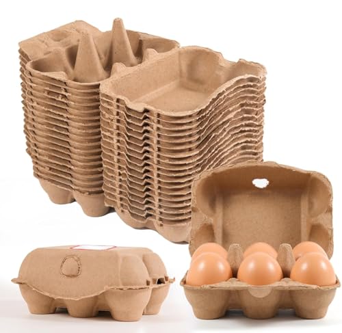 ZOFUN 50 Pièces Boîtes carton pour 6 œufs, 6 grilles Distributeur Empilable Boîte à Pulpe D'œufs, marché, revendeurs, fermiers, commerçants ou Transport