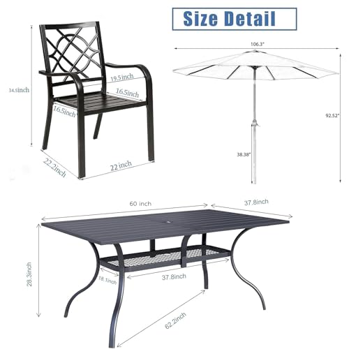 Oakcloud 7-Piece Patio Dining Set With Dark Blue Umbrella thumb #4