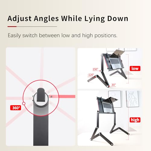 Image of Foldable Laying Down Desk - Adjustable Height, Flat on Back Use | Lying Down Laptop Stand for Bed, Sofa & Bedroom(Large,Black)