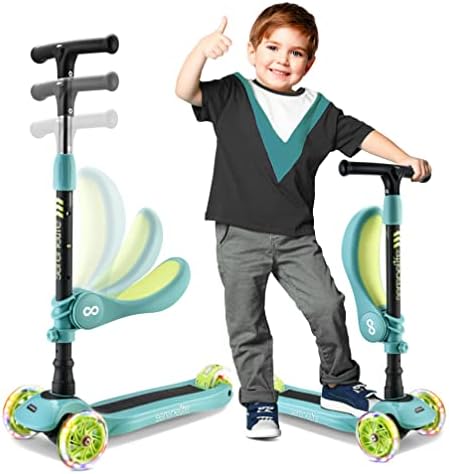 SereneLife 3 Wheeled Scooter for Kids - 2-in-1 Sit/Stand Child Toddlers Toy Kick Scooters w/ Flip-Out Seat, Adjustable Height, Wide Deck, Flashing Wheel Lights, Great for Outdoor Fun SLKS18 (Teal)
