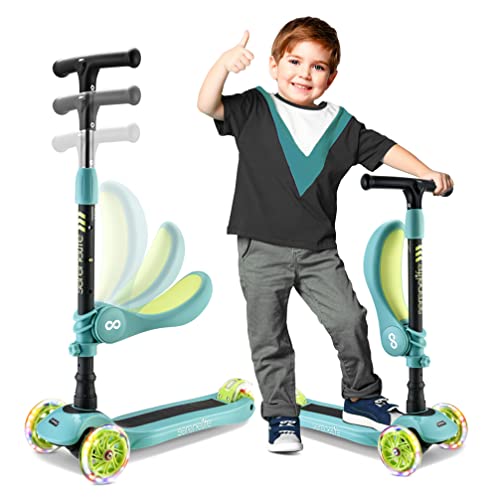 Serenelife 3 Wheeled Scooter For Kids - 2-In-1 Sit/Stand Child Toddlers Toy Kick Scooters W/ Flip-Out Seat, Adjustable Height, Wide Deck, Flashing Wheel Lights, Great For Outdoor Fun Slks18 (Teal) #TOP18