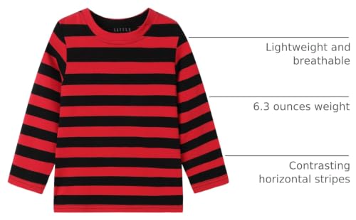 Image of LittleSpring Unisex Kids Long Sleeve Striped Tee Shirt Tagless Crew Neck Cotton T-Shirt