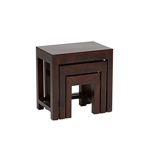 Image of Custom Decor Luxury Handmade Solid Wood Nest of Three Tables - Red Mohogany