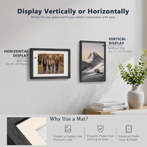 Image of VCK 11x17 Picture Frame 5 Pack, Black Exclusive Wood, Real Glass, for Photo