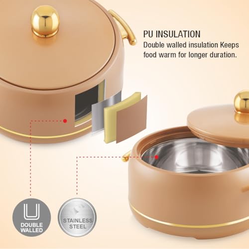 Image of Modware Atlantis Casserole 2000ml Elegant Design Premium Hot Pot, Retains Temperature for Hours, Insulated Inner Steel Casserole for Roti, Hot Box for Home, Chapati Box, Serving Bowl with Lid (Brown)