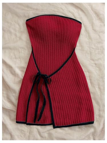 Image of MakeMeChic Women's Knitted Strapless Sweater Dress | Wrap Tie Front, Party, Mini, Tube