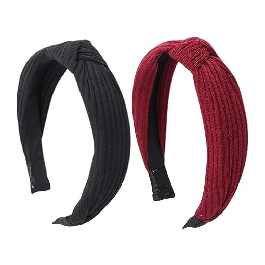 2 Piezas Diademas Anchas Moda Para Mujer Color Sólido Combina Con Todo Diadema Anudada Lindas Diademas Elásticas Antideslizantes Con Nudo Cruzado Accesorios Para Cabello Niñas (Negro, Rojo Vino