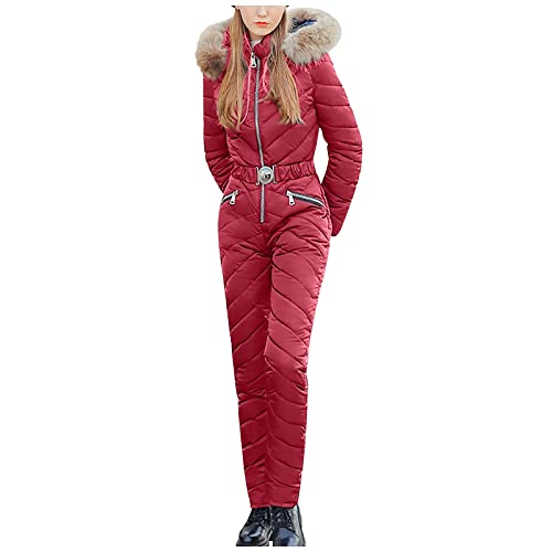KEXIMIXUE Adulte Combinaison de ski Femmes Combinaison de ski Couleur unie Épais Snowboard Combinaison de ski Sports Fermeture éclair Combinaison de ski rouge XX-Large Cover