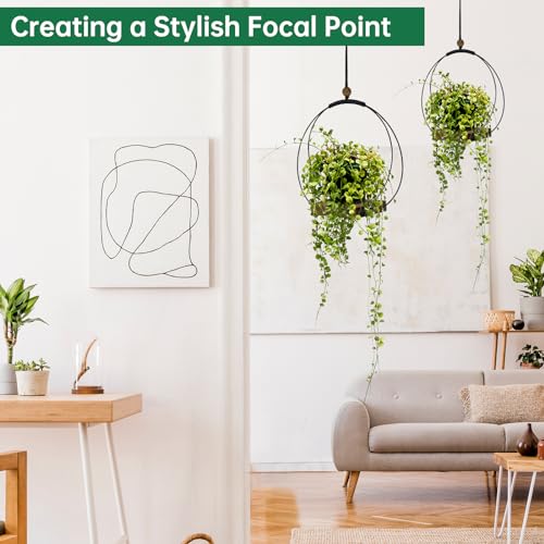 Hanging Planter for Indoor Plants, Black Plant Hanger Indoor with Sturdy Wood Base, Modern Boho Macrame Plant Hanger, Hanging Wall Ceiling Window Home Decor (Plants/Pots Not Included) - Image 7