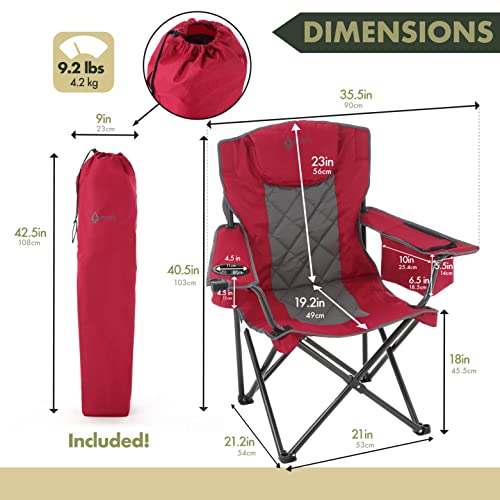Arrowhead Outdoor Portable Folding Camping Quad Chair W/ 6-Can Cooler, Cup & Wine Glass Holders, Heavy-Duty Carrying Bag, Padded Armrests, Headrest & Seat, Supports Up To 450Lbs, Usa-Based Support #TOP3