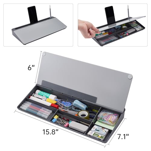 Image of TSJ OFFICE Desktop Whiteboard Dry-Erase-Board - Computer Keyboard Stand White Board Surface Pad with Drawer, Desk Organizers with Accessories for Office, Home, School Supplies - Complete Grey