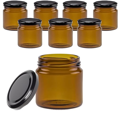 mikken 8 Einmachgläser 215ml braun Glasdose mit Deckel und Etiketten