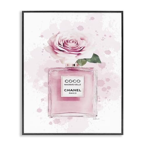 Image of Stupell Industries Pink Flower Perfume Fashion Glam Design, Designed by Amanda Greenwood Wall Art, 24 x 1.5 x 30, Black Framed