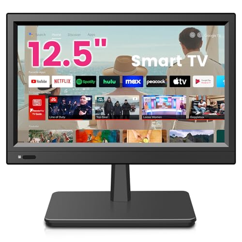 Image of 12.5 Inch Small Smart TV, Compact FHD Flat Screen Smart Television with Built-in Android Operating System,Digital ATSC Tuner,USB/VGA/HDMI Inputs,12V Volt Small Smart TV for Kitchen,Bedroom,RVs,Camper
