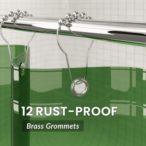 Image of AmazerBath Premium EVA Shower Curtain Clear Pine Green, Luxury Shower Curtain Dark Green Ultra Soft, Waterproof Bathroom Curtain with 3 Weighted Stones and 12 Grommets, Recyclable Packaging