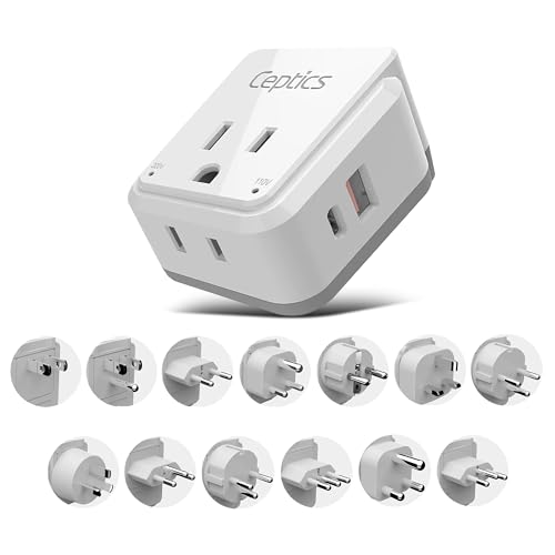 Image of Ceptics Travel Adapter India to International Power Plug Adapter Travel Set, 20W PD & QC, Dual USB & USB-C 3.1A - 2 USA Outlet - Compact - Use Anywhere in The World - Includes 13 attachments
