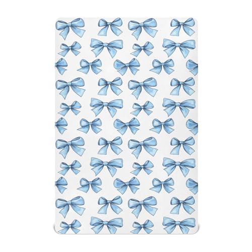 Image of Fitted Crib Sheets Pretty Blue Bow Stretchy Portable Playard Sheets for Baby Toddler, Breathable Soft Mini Crib Mattress 39 x 27 in for Boys and Girls