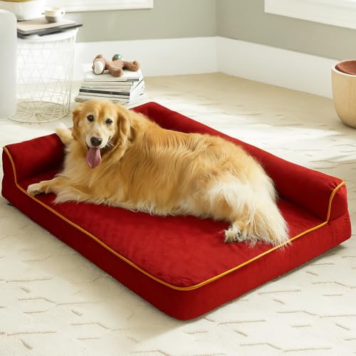 Image of gorgeous Dog Beds Memory Foam Orthopadic Large Bed Waterproof Layer for Labrador, Bulldog, Retriever, Poodle, Large Breed Dogbed (Red, 47X29X6)