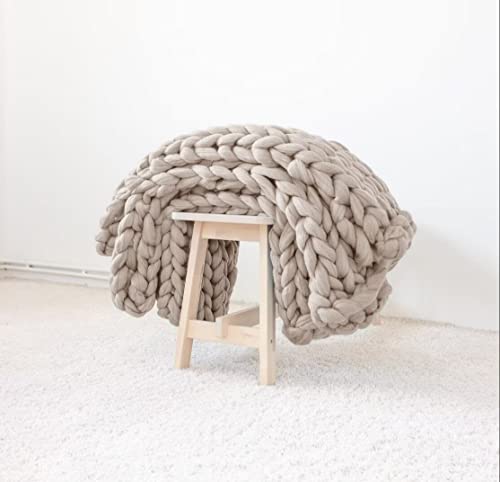 Eastsure Chunky Knit Blanket Merino Wool Blend Heavy Thick Yarn Handmade Knitted Throw Blanket For Sofa Bed Chair Home Decor Gift (Beige) 40"X60" #TOP5