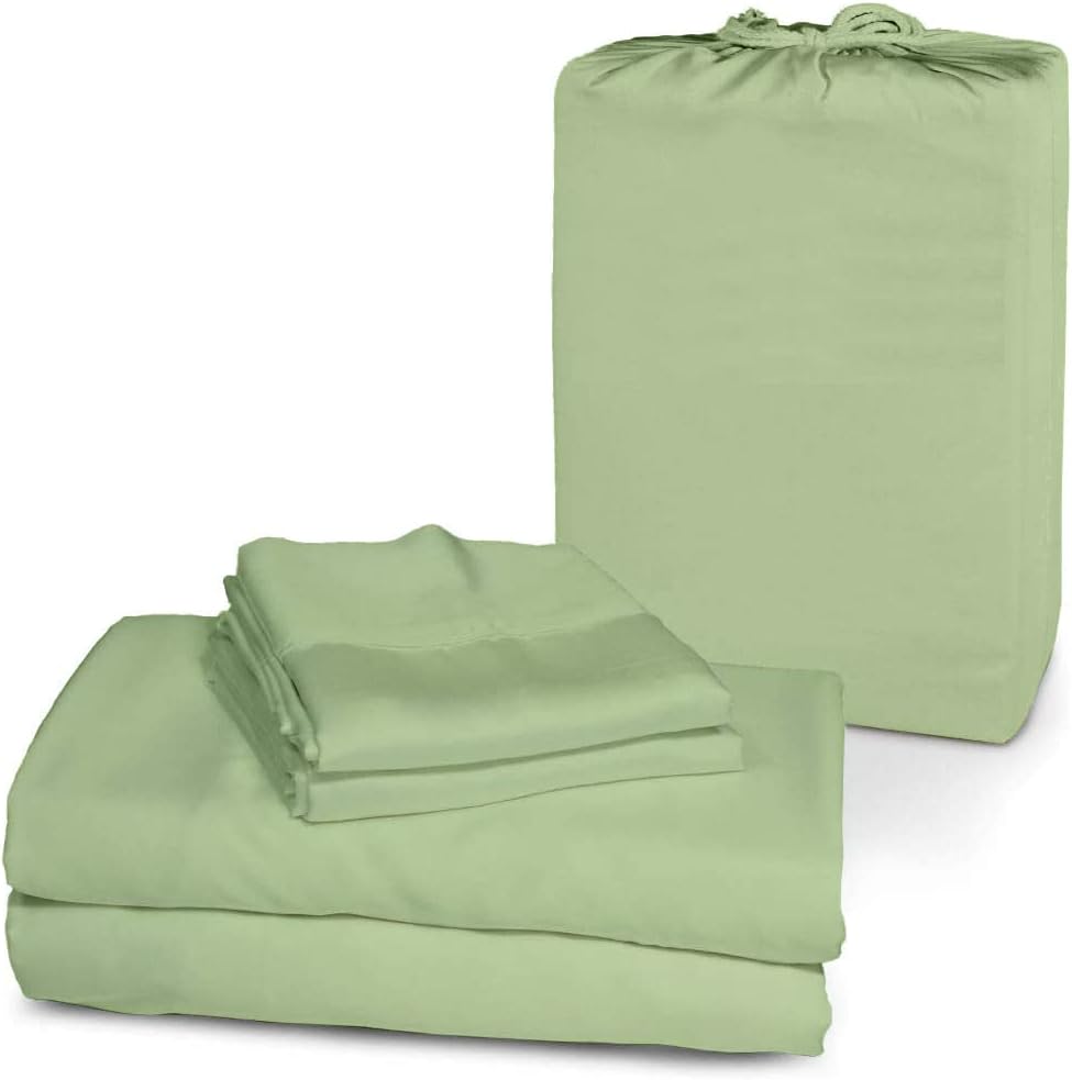 Femini Fashion 1000 Thread Count 100% Organic Cotton, 12-Inch Deep-Pocket, Luxury Breathable 4-Piece Bed Sheet Set (1 Flat Sheet, 1 Fitted Sheet, 2 Pillow Covers) - Queen, Light Blue